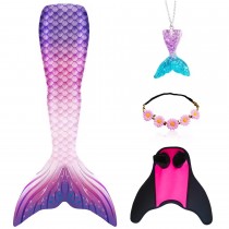 4-teiliges Meerjungfrau Badeanzug-Set mit Monofin-Flosse – Für kleine Wassernixen 120 cm Lila, Rosa