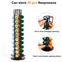 Kapselhalter für 40 Nespresso Kaffeekapseln, drehbarer Kaffeekapselhalter Schwarz