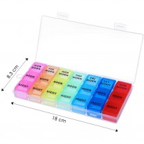 Tablettenbox 7 Tage, Pillendose für eine Woche, Tablettenorganizer mit 21 Fächern für morgens, mittags und abends