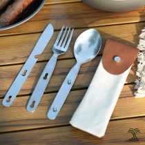 Edelstahl Campingbesteck-Set – Messer, Gabel & Löffel mit Tasche