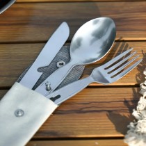 Edelstahl Campingbesteck-Set – Messer, Gabel & Löffel mit Tasche
