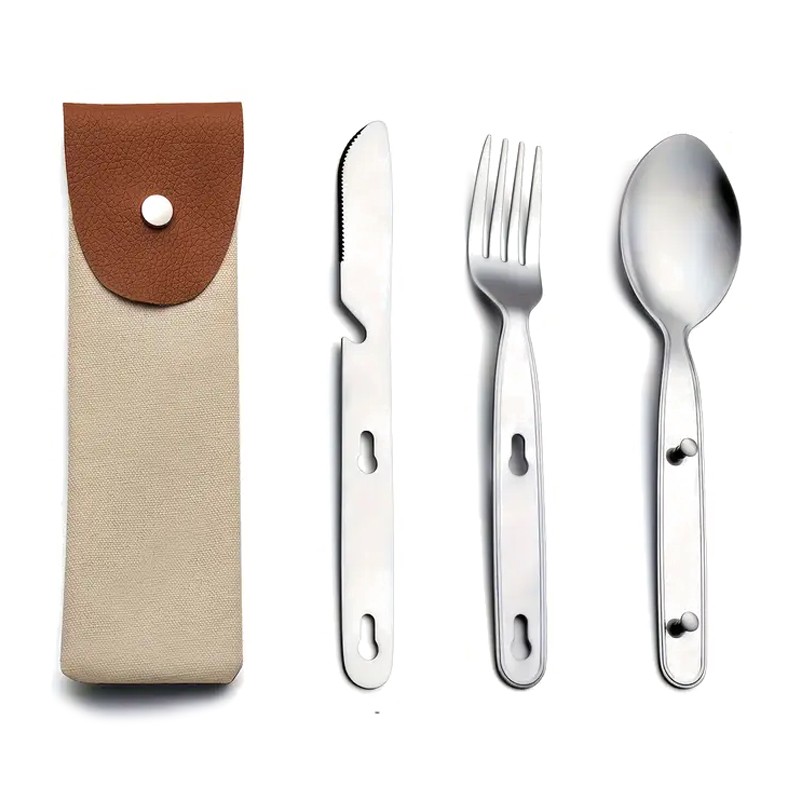 Edelstahl Campingbesteck-Set – Messer, Gabel & Löffel mit Tasche