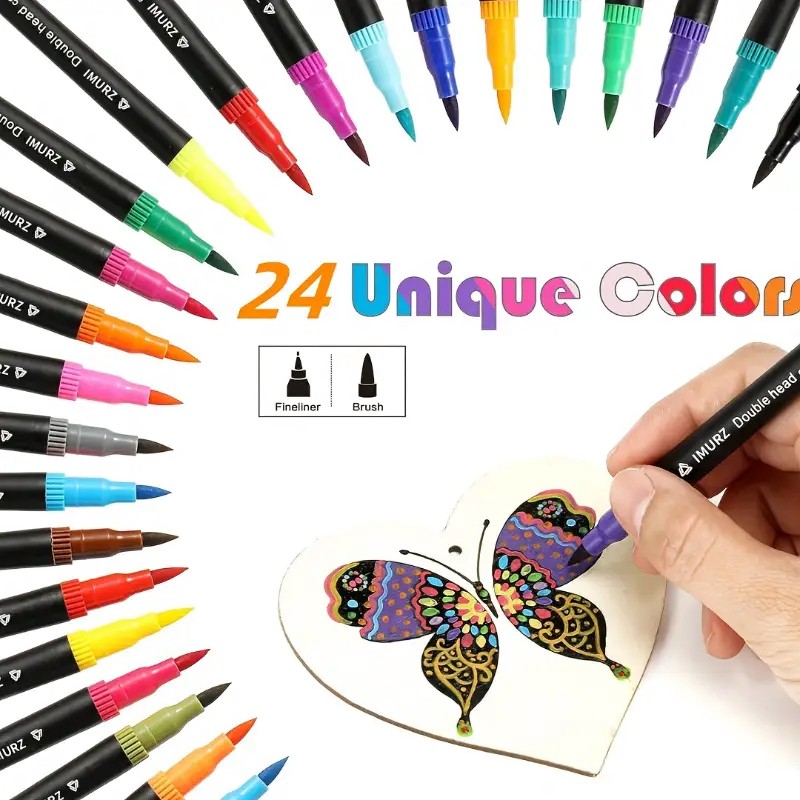 24er-Pack Doppelseitige Brush Pens – Kreatives Zeichen- & Skizzenset