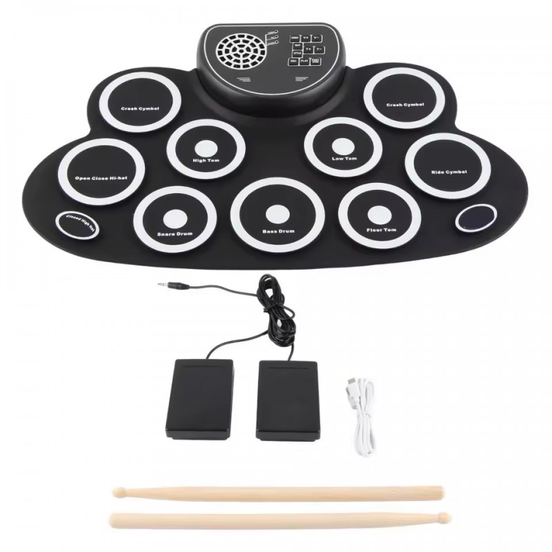 Elektronisches Schlagzeug-Set für Kinder – Rollbares USB-Drum Pad mit Lautsprechern, 45x26 cm