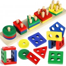 Pädagogisches Holz-Stapelspielzeug – 5 Formen zum Stecken und Sortieren