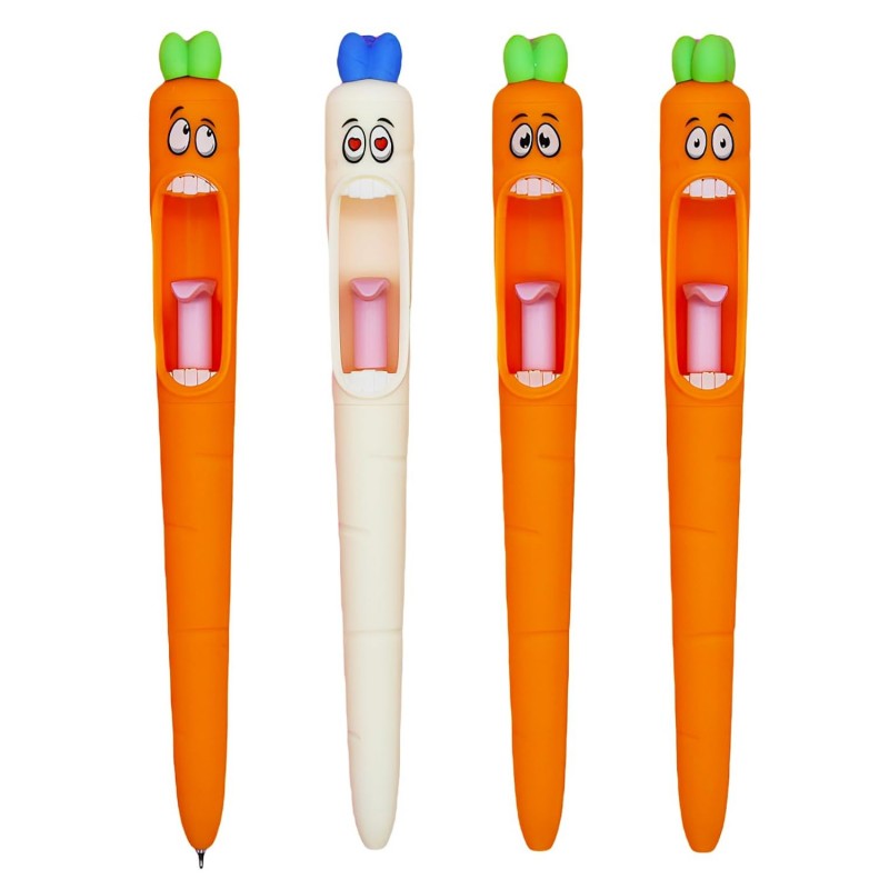 4er-Set Karotten Gelstifte – Lustige Kugelschreiber 0,5 mm