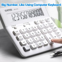 12-stelliger Taschenrechner mit Solar- & Batteriebetrieb – Grossdisplay & ergonomisches Design für Büro und Alltag – Weiss
