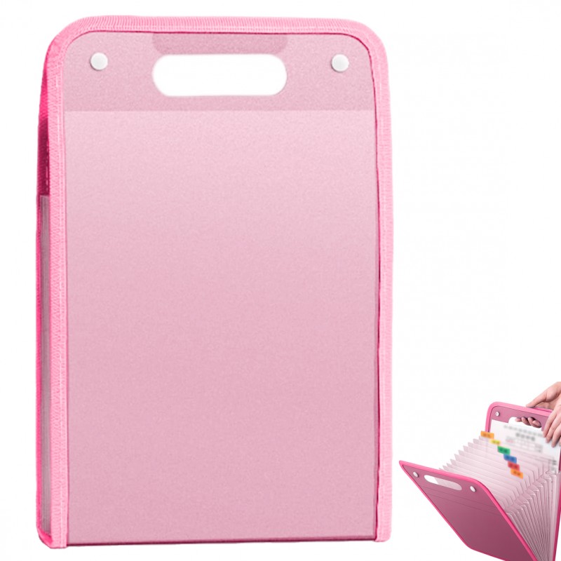 Aktenmappe mit 13-Taschen - A4 Fächermappe Vertikaler mit bunten Tabs Rosa