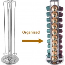 Kapselhalter für 40 Nespresso Kaffeekapseln, drehbarer Kaffeekapselhalter Silber