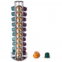 Kapselhalter für 40 Nespresso Kaffeekapseln, drehbarer Kaffeekapselhalter Silber