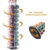 Kapselhalter für 40 Nespresso Kaffeekapseln, drehbarer Kaffeekapselhalter Silber