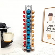 Kapselhalter für 40 Nespresso Kaffeekapseln, drehbarer Kaffeekapselhalter Silber