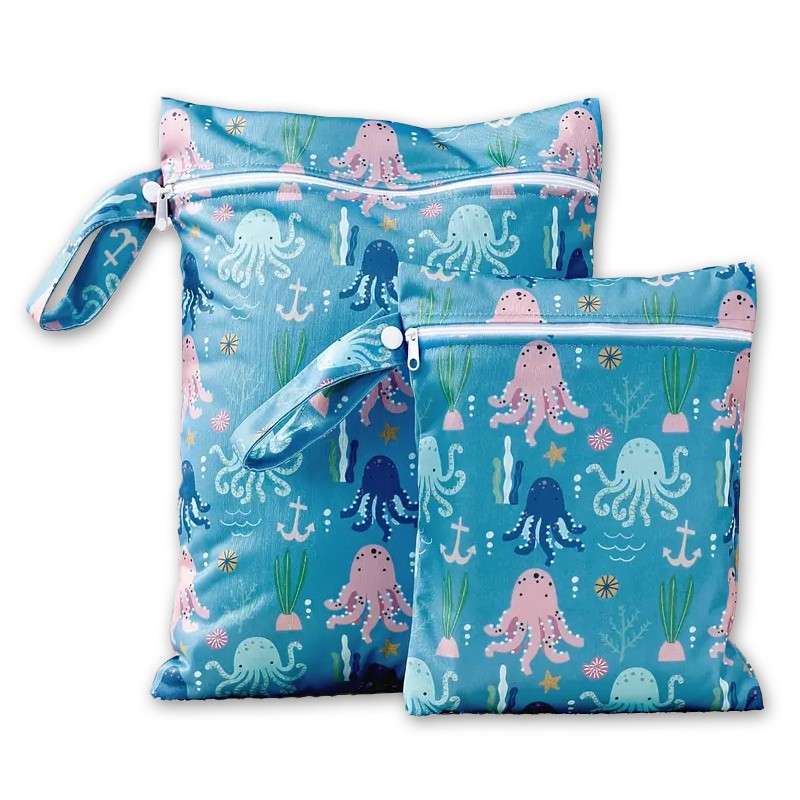 2 Stück Wetbag Windeltasche Set 36x26cm + 25x20cm Oktopus