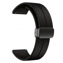 Silikon Armband mit magnetischer Faltschliesse, Schnellverschluss, 22mm Schwarz