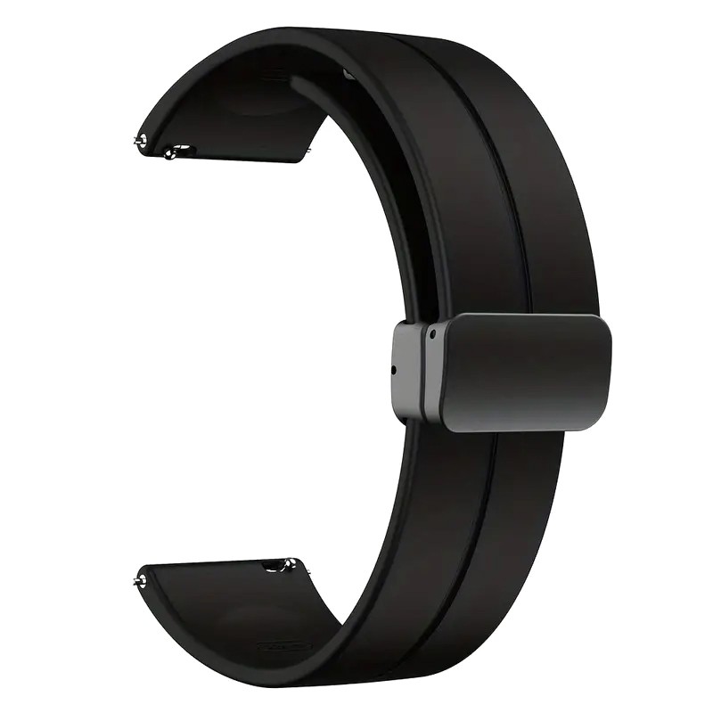 Silikon Armband mit magnetischer Faltschliesse, Schnellverschluss, 22mm Schwarz