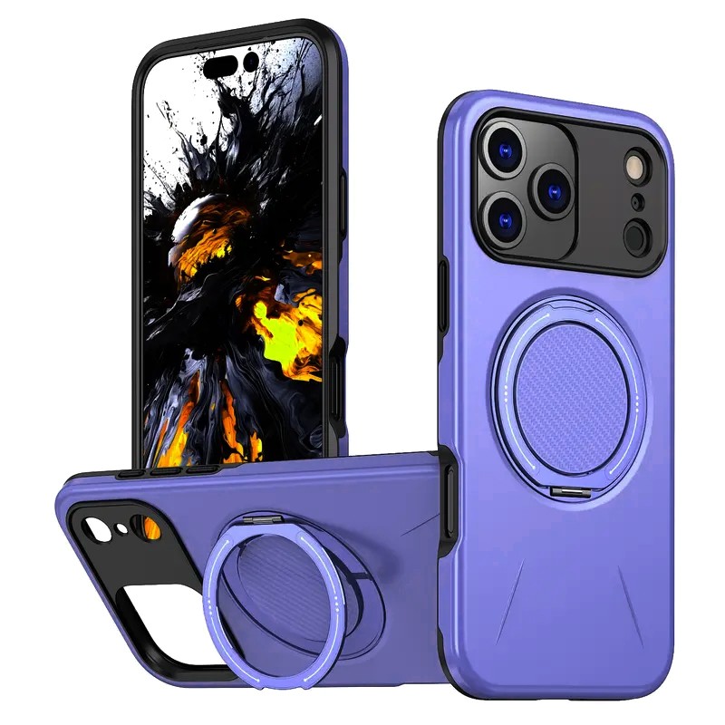 Stossfeste Handyhülle iPhone 17 Pro Max mit 360° Ring Lila