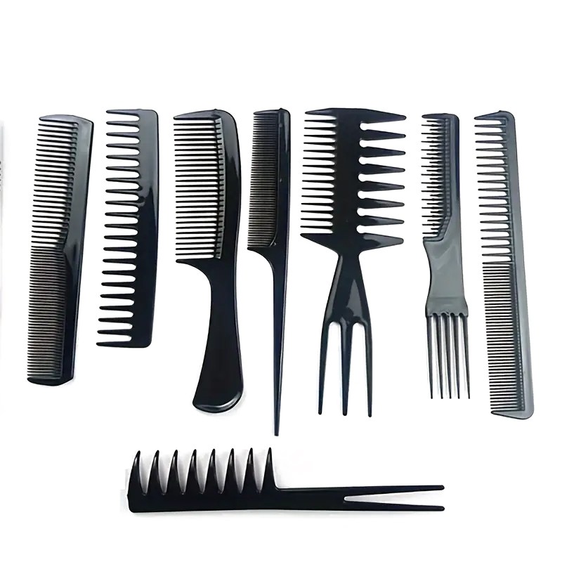 8er-Set Haarstyling-Kämme für Herren & Damen – Profi-Kammset Schwarz
