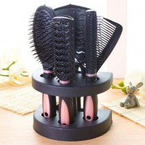 5-teiliges Haarstyling-Kamm-Set mit Spiegel & Halter – Rose