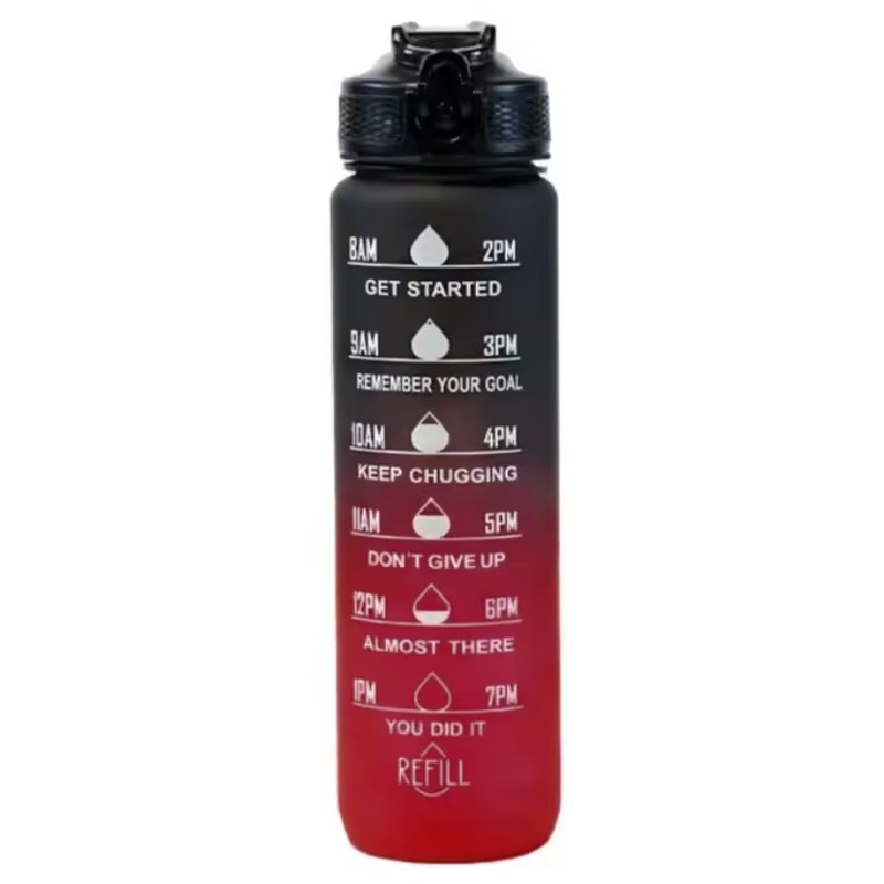 Trinkflasche auslaufsicher mit Farbverlaufsdesign 1000 ml Schwarz Dunkelrot