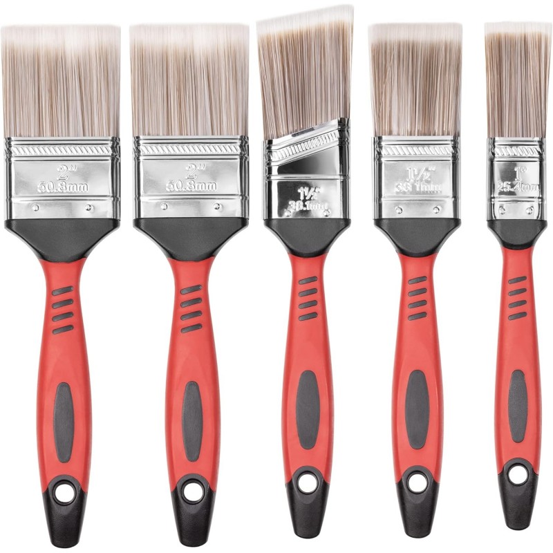 5er-Set Farbpinsel mit ergonomischem Gummigriff – Robuste Kunststofffaser-Borsten