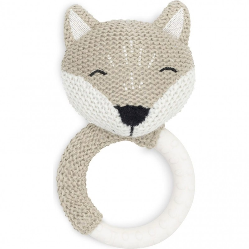 Jollein Beissring Fox – Gestrickter Fuchs mit Silikonring
