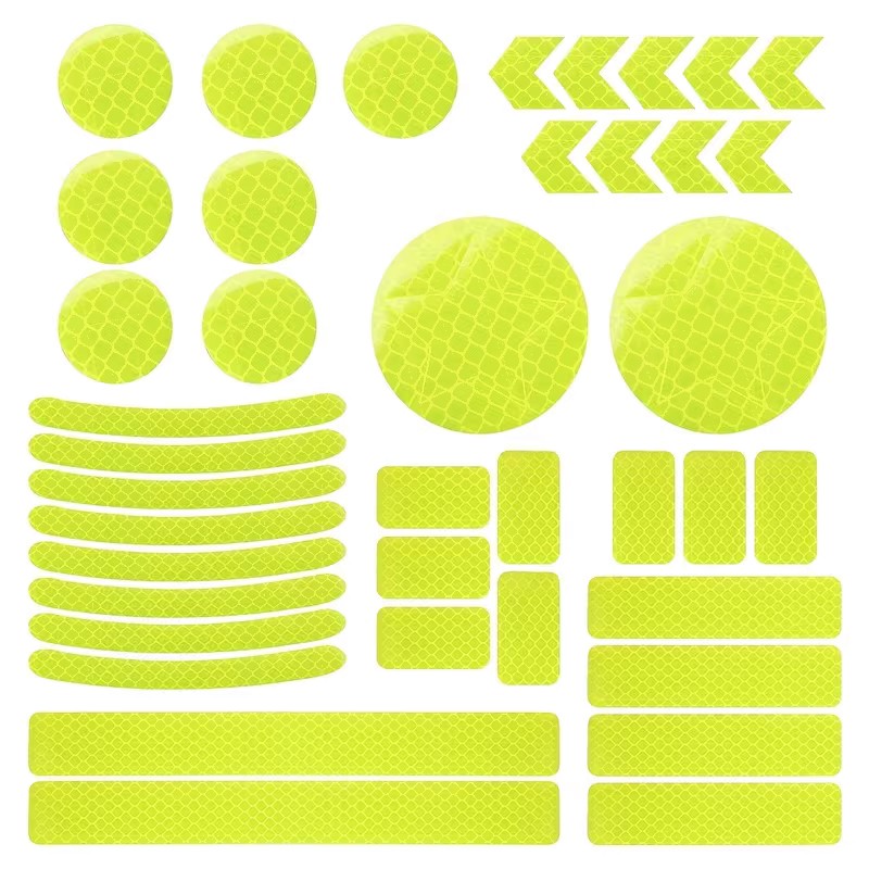 42 Stück Reflektierende Aufkleber – Neon-Gelb Selbstklebende Sicherheitsreflektoren für Fahrrad, Motorrad & Roller