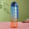 Transparente Trinkflasche mit Zeitmarkierung & Strohhalm – Farbverlauf 1000 ml Blau Orange