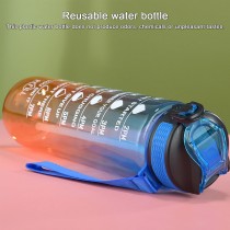 Transparente Trinkflasche mit Zeitmarkierung & Strohhalm – Farbverlauf 1000 ml Blau Orange