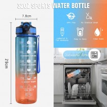 Transparente Trinkflasche mit Zeitmarkierung & Strohhalm – Farbverlauf 1000 ml