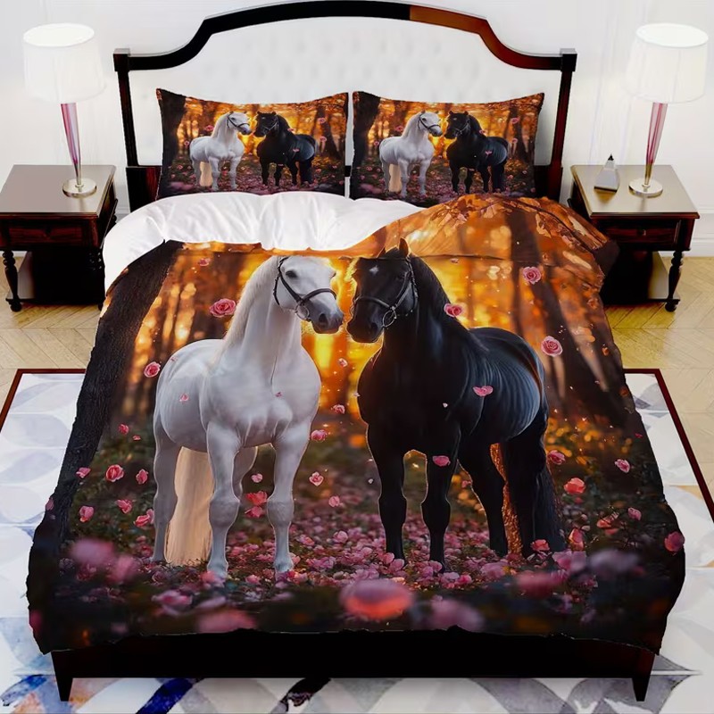 Bettwäsche Set 135x200cm Pferde im Zauberwald