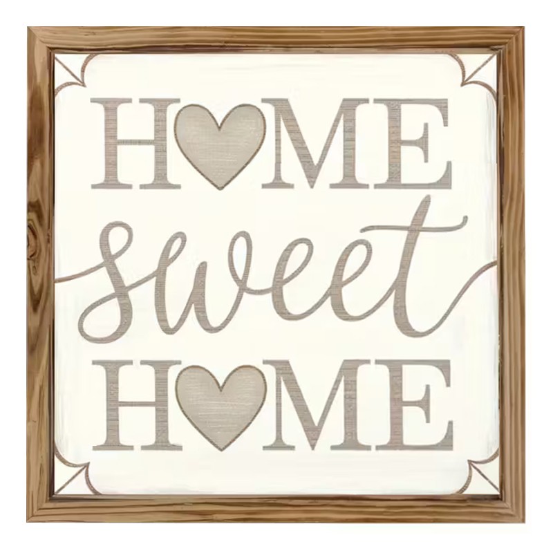Dekoratives Holzschild – Wanddekoration aus Holz „Home Sweet Home“ – 20×20 cm Naturbeige