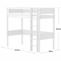 Flexa MDF Hochbett 184 cm mit Leiter und Absturzsicherung, 90x200 cm, Weiss