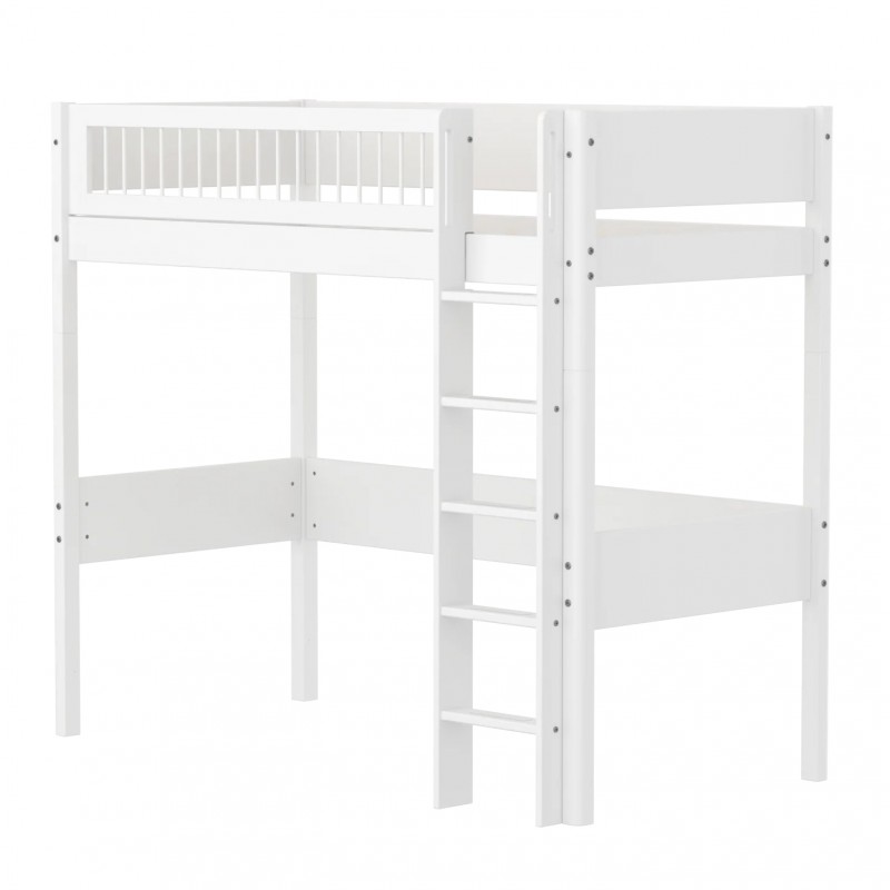Flexa MDF Hochbett 184 cm mit Leiter und Absturzsicherung, 90x200 cm, Weiss