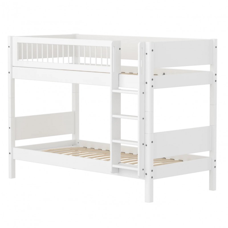Flexa MDF Hochbett 154 cm mit Leiter und Absturzsicherung Crossbars, 90x200 cm, Weiss