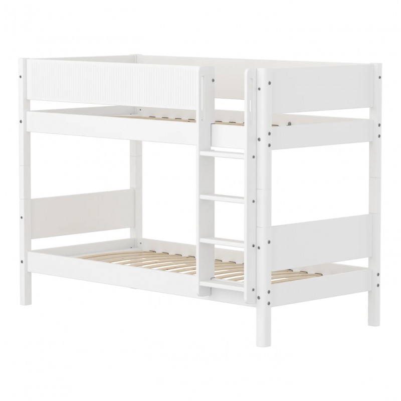 Flexa MDF Hochbett 154 cm mit Leiter und Absturzsicherung Grooves, 90x200 cm, Weiss
