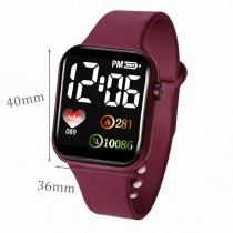 LED-Digitaluhr Vita mit Silikonarmband Weinrot