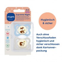Mam Supreme Night Silikon Schnuller, 2 Stück, 0-6 Monate Fuchs & Igel