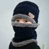 Warme Kinder Beanie Mütze mit Schlauchschal Navy, Grau
