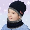 Warme Kinder Beanie Mütze mit Schlauchschal Navy, Grau