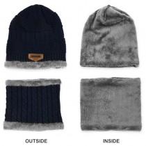 Warme Kinder Beanie Mütze mit Schlauchschal Navy, Grau