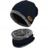 Warme Kinder Beanie Mütze mit Schlauchschal Navy, Grau