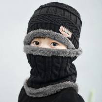 Warme Kinder Beanie Mütze mit Schlauchschal Anthrazit, Grau