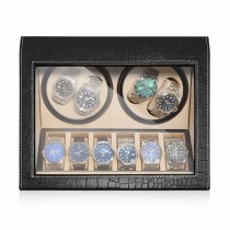 Uhrenbeweger für 4+6 Uhren, Watchwinder Krokodilmuster mit weissen Nähten