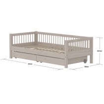 Flexa Classic Bett 90x200 mit Streben und mit 2 Schubladen Grau lasiert