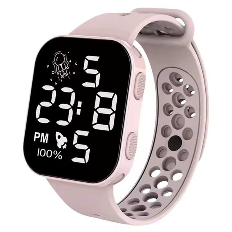P1 Fashion LED-Digitaluhr mit Silikonarmband 12-Stunden-Anzeige RosaLED-Digital-Kinderuhr
