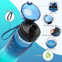 750ml Sport Trinkflasche Pop-Top – Wasserflasche mit Zeitmarkierung und Farbverlauf Blau, Grün