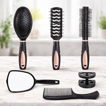 5-teiliges Haarstyling-Kamm-Set mit Spiegel & Halter
