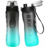 750ml Sport Trinkflasche Pop-Top – Wasserflasche mit Zeitmarkierung und Farbverlauf Schwarz, Grün