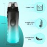 750ml Sport Trinkflasche Pop-Top – Wasserflasche mit Zeitmarkierung und Farbverlauf Schwarz, Grün