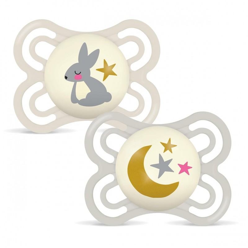 Mam Perfect Night Silikon Schnuller 2 Stück, 0-6 Monate Hase Mond